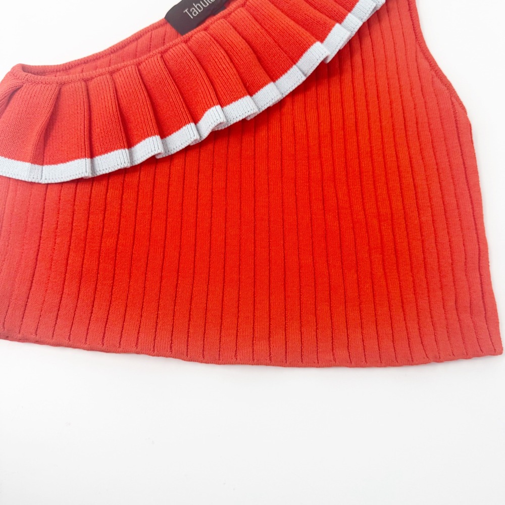 Tabula Rasa One Shoulder Ruffle Knit Crop Top Orange Red Ribbed Size S - Picture 6 of 8